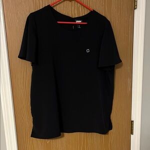 Chase bank Lands' End Navy Blue tulip sleeve blouse